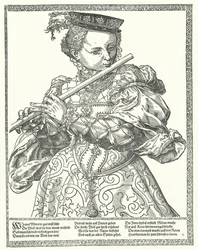 Frau spielt Flöte
