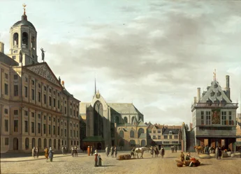 Damstraat und das neue Rathaus von Amsterdam, Niederlande