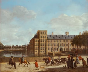 Blick auf den Hofvijver und Buitenhof in Den Haag, Niederlande