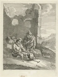 Vier Figuren bei einer Ruine