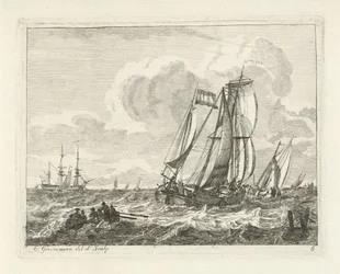 Segelschiffe und ein Ruderboot auf offenem Wasser