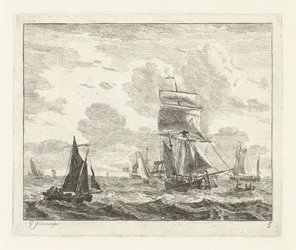 Segelschiffe auf unruhigem Wasser (Seelandschaften mit Schiffen)