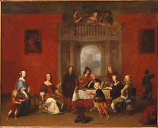 Gruppenporträt einer Familie in einem eleganten Interieur