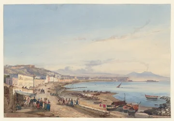 Blick auf Neapel und den Vesuv von Posillipo, eine von vier kleinen Ansichten von Neapel aus einem Album Amicorum