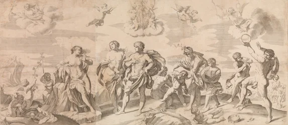 Bacchus mit seinen Gefährten entdeckt Ariadne auf der Insel Naxos, nach Reni, 1650-80