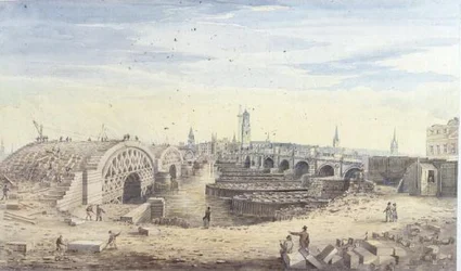 Bau der neuen London Bridge neben der alten London Bridge