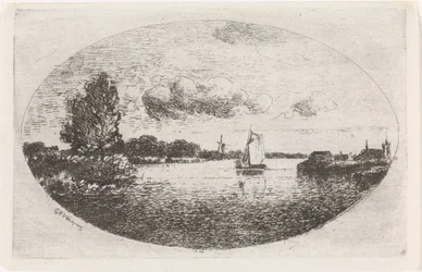 Flusslandschaft mit einem Segelschiff