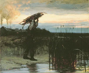 Mann, der bei Dämmerung Stöcke trägt, 1879