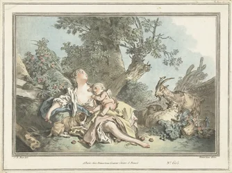 Schlafende Hirtin und schlafender Amor