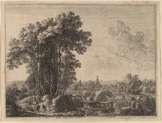 Landschaft mit Reiter und drei Reisenden