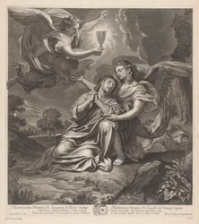 Christus im Garten von Gethsemane mit zwei Engeln