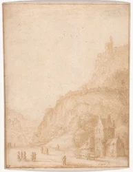 Landschaft mit Figuren und Pferden im Vordergrund