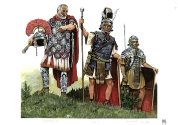 Antikes Rom: ein Zenturio, Optio und ein Legionär. 2. Jahrhundert