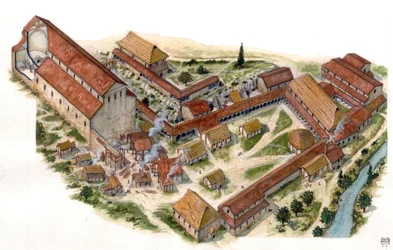 Preromanische Kunst: Luftansicht des Benediktinerklosters Saint Vincent von Volturne