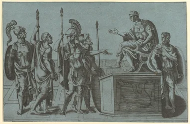 Römische Soldaten vor einem Kaiser, vor 1540