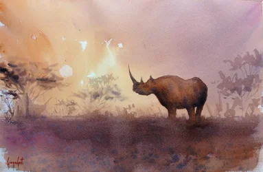 Afrikanischer Nashorn-Sonnenuntergang
