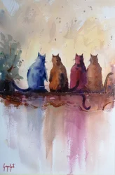Vier bunte Katzen