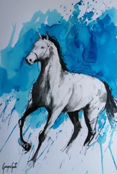 Galoppierendes Pferd Blauer Spritzer