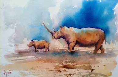 Mutter Nashorn und Kalb