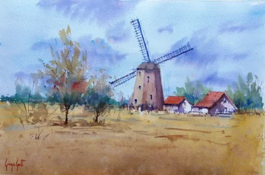 Rustikale Windmühlenlandschaft