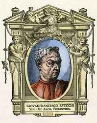Porträt von Giovan Francesco Rustici, italienischer Bildhauer und Architekt. Gravur aus dem Werk Leben der ausgezeichnetsten Maler, Bildhauer und Architekten von Giorgio Vasari