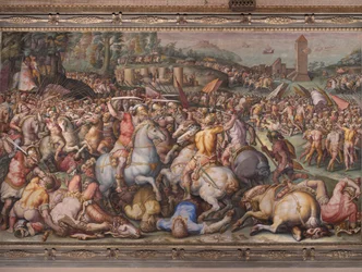Die Niederlage der Pisaner am Turm von San Vincenzo, aus dem Salone dei Cinquecento, 1569