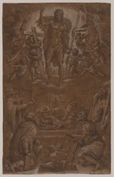 Der auferstandene Christus, von Heiligen und Engeln angebetet, 1566-1568