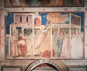 Italien, Florenz, Basilika Santa Croce, Peruzzi-Kapelle, Geschichten des Johannes Evangelist: Entführung, von Giotto (1267-1337), Fresko, Detail