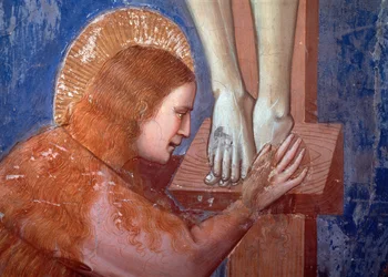 Kreuzigung, Detail der Magdalena (Fresko)