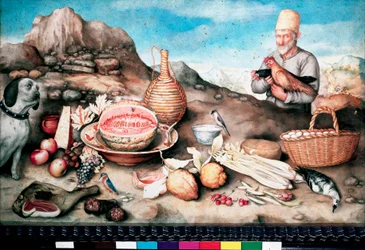 Stillleben Fisch, Melone, Schinken, Artischocke, Sellerie, Wild von Giovanna Garzoni