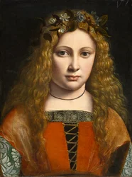 Porträt eines jungen, mit Blumen bekränzten Mädchens, um 1490