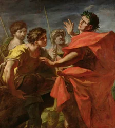 Der Kopf von Pompeius (106-48 v. Chr.) wird Caesar (100-44 v. Chr.) präsentiert