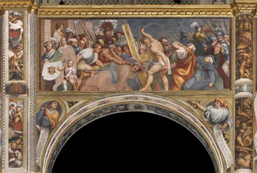 Zentrales Kirchenschiff, zweiter südlicher Spann, Jesus fällt unter dem Kreuz, Il Pordenone