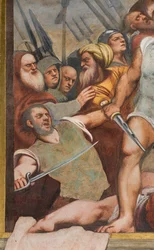 Zentrales Kirchenschiff, Erster südlicher Bogen, Christus ans Kreuz genagelt, Il Pordenone