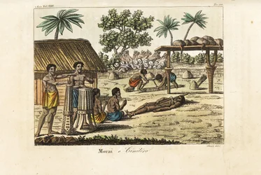 Menschenopfer in einem heiligen Marae (Morai) oder Friedhof, Tahiti