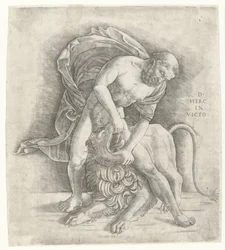 Herkules kämpft gegen den nemeischen Löwen Hercules overwint de Nemeïsche leeuw D HERC IN VICTO (Titel auf Objekt)