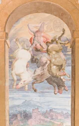 Der Sonnenwagen, gelenkt von Apollo, taucht zur Erde, Ostwand der Apollo-Loggia, ca. 1560