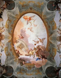 Allegorie des Verdienstes begleitet von Adel und Tugend, Decke des Thronsaals, Ca 