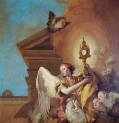 Vision des Heiligen Pascual Bailón, Detail des Engels, der die Eucharistie trägt
