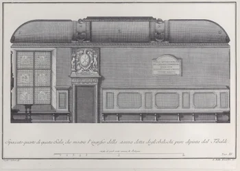 Tafel 4: Querschnitt der Halle des Instituts von Bologna, mit dem Eingang zum r...