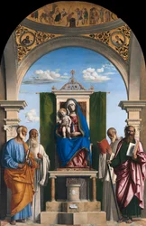 Thronende Madonna mit Kind und den Heiligen Petrus, Romualdus, Benedikt und Paulus