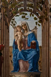 Thronende Madonna mit Jesuskind zwischen den Heiligen Jakobus und Hieronymus (Detail)