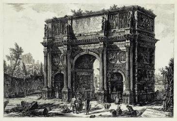 Ansicht des Konstantinbogens in Rom (aus: Vedute di Roma)