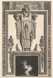 Kamin im ägyptischen Stil: Mumie über einer großen Karyatide über dem Sturz, 1769