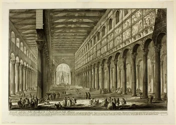 Querschnitt des Inneren der Basilika S. Paolo fuori delle Mura [St. Paul vor den Mauern], aus Ansichten von Rom