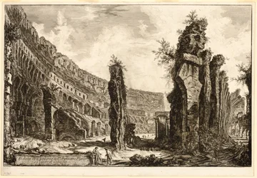 Innenansicht des Flavischen Amphitheaters, genannt das Kolosseum, aus Ansichten von Rom