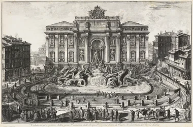 Perspektivische Ansicht des großen Brunnens der Acqua Vergine, genannt Trevibrunnen
