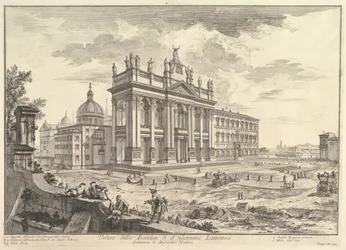 S. Giovanni in Laterano, Hauptfassade, mit Palast und Scala Santa rechts, ca. 1749