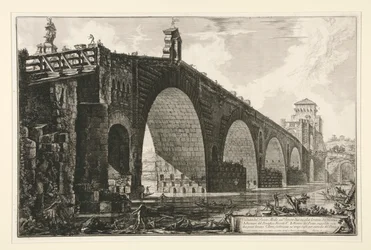Veduta del Ponte Molle sul Tevere due miglia lontan da Roma (Ansicht der Milvischen Brücke über den Tiber zwei Meilen außerhalb Roms), aus Vedute di Roma
