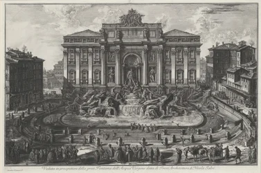 Perspektivische Ansicht des großen Brunnens der Acqua Vergine, Trevi-Brunnen genannt, Architektur von Nicola Salvi